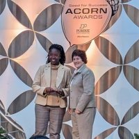 Vetria Byrd, the Department of Computer Graphics Technology's first-ever award winner, with Karen Plaut, executive vice president for research. (Photo provided)