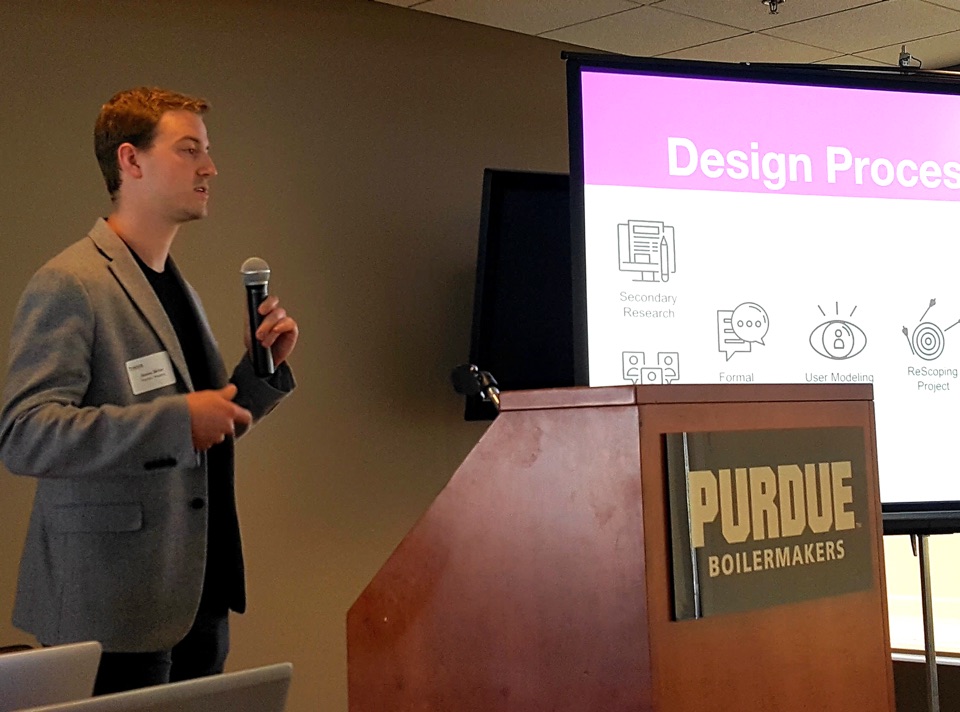 Jason Brier, a member of the winning team, presents the pitch for Digital Dackel