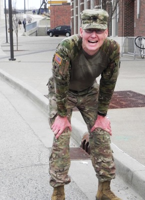 First place  LTC Garrett Kolo catches his breath after finishing the course in just over three hours.