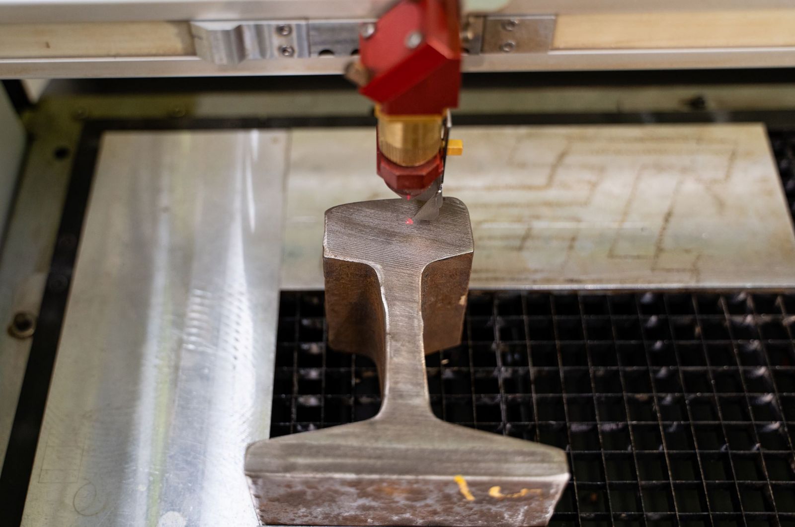 New laser engraving technology a engraves bookends created from antique railway rails. (Nick Wang/Purdue Foundry)