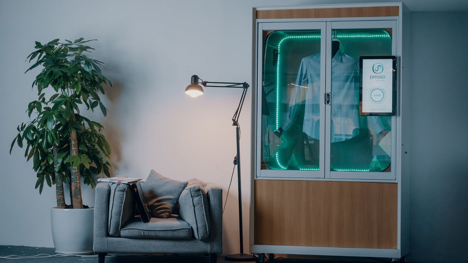 Two engineering technology graduates are developing a device called Presso, a kiosk garment cleaning device that takes only three to seven minutes to clean clothes through a combination of steam, a cleaning liquid and air drying. The kiosk is less expensive than conventional dry cleaning and also more environmentally friendly. (Photo provided)