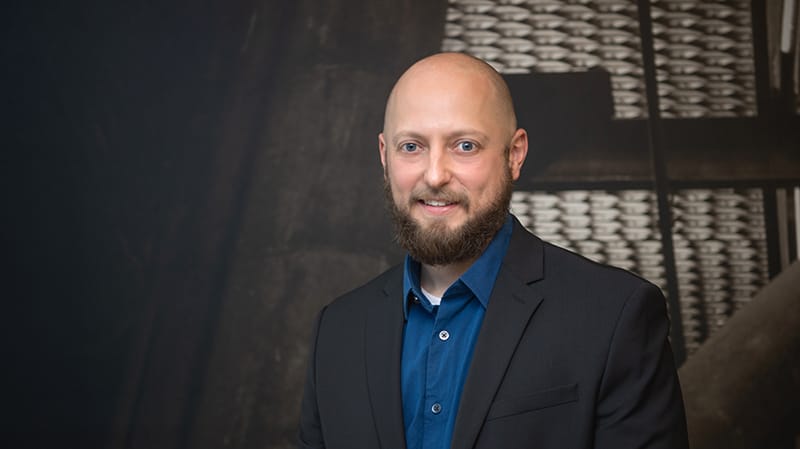 Greg Strimel, recipient of the 2021 Exceptional Early Career Teaching Award and assistant professor in the Department of Technology Leadership and Innovation. (Purdue University photo/John Underwood)