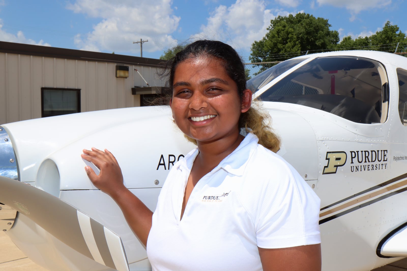 Ankita Patra, a senior in professional flight at Purdue University, serves as the ground crew coordinator for the Air Race Classic team. (Purdue University photo/John O'Malley)