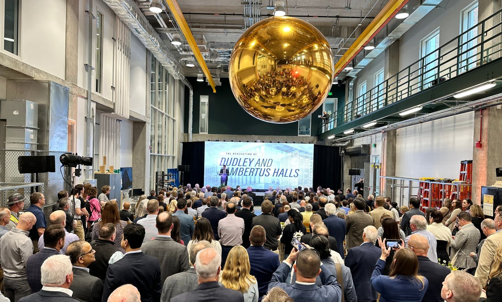 Hundreds of guests attended the dedication of Dudley & Lambertus Halls on April 14, 2023. (Purdue University photo/John O'Malley)