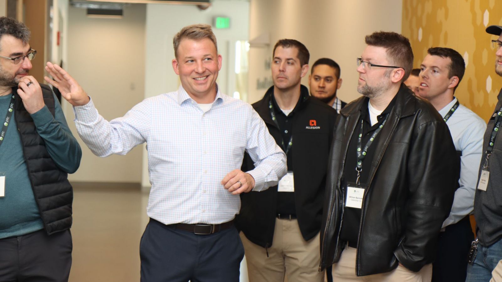 Grant Richards explains the Industrial Internet-of-Things lab to PTC guests. (Purdue University photo/John O'Malley)