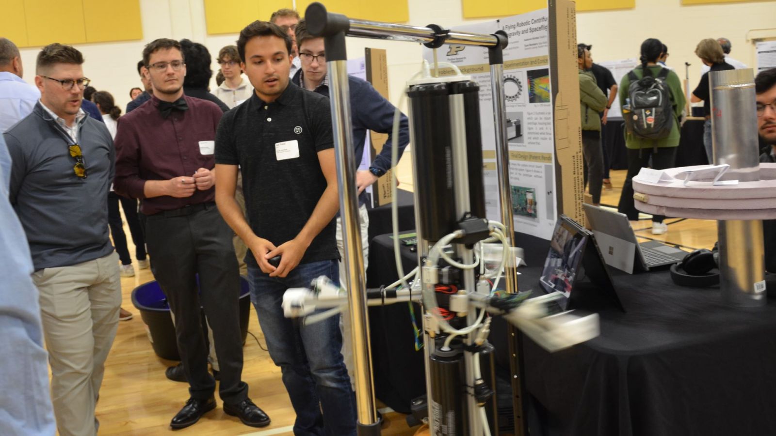 Team 4's centrifuge in action. (Purdue University photo/Zach Rodimel)