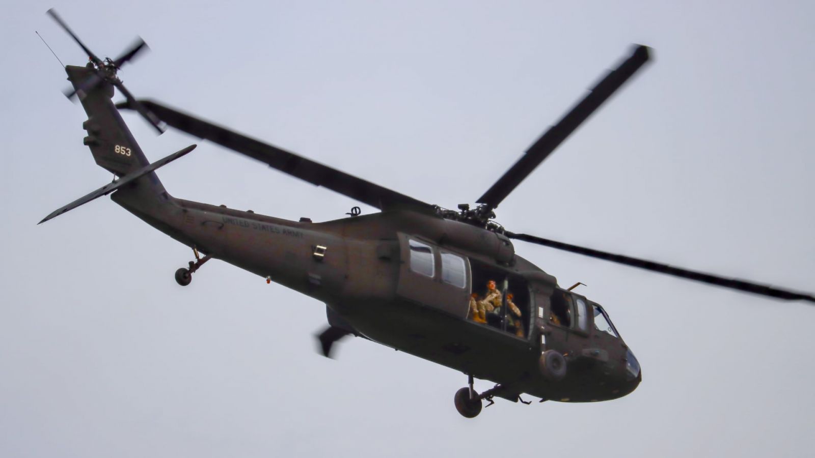 The helicopter departs after cadets board. (Purdue University photo/John O'Malley)