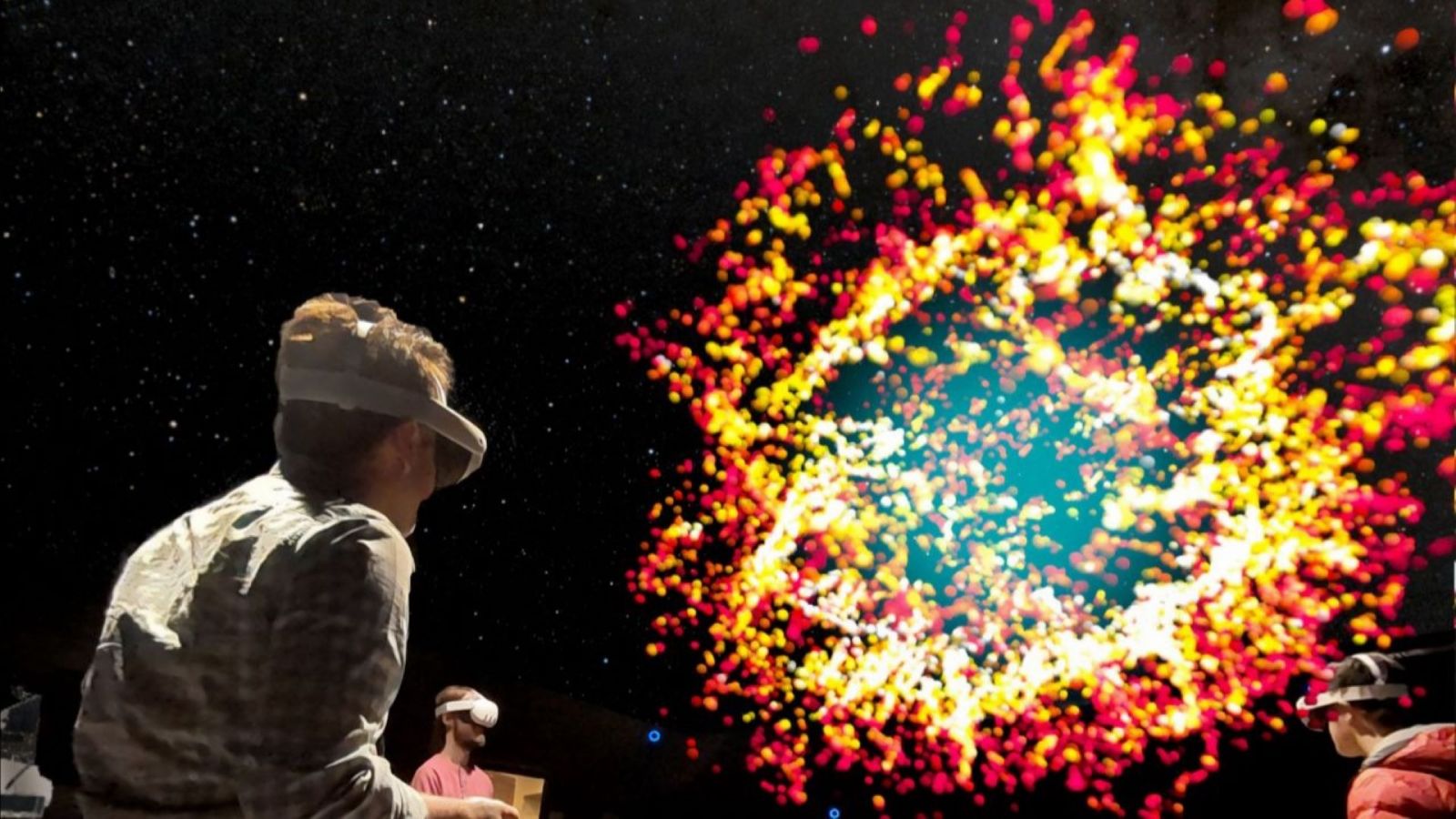 A collaborative VR application for use in an astronomy class, designed by Envision Center researchers. (Photo credit: Julian Triveri)